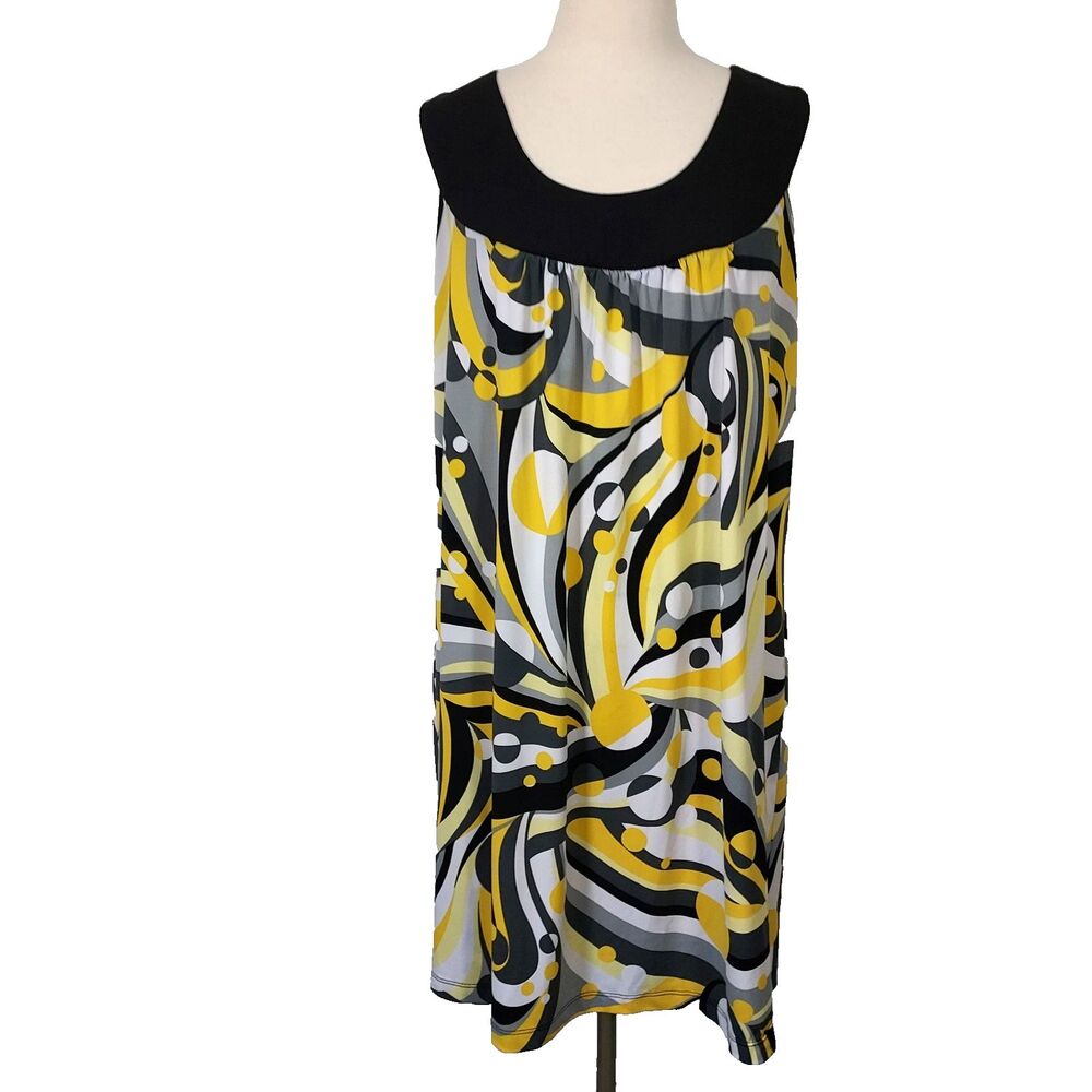 Newport Sleeveless Dress Stretch Flowy Womens Plus 1X Black Yellow White Gray